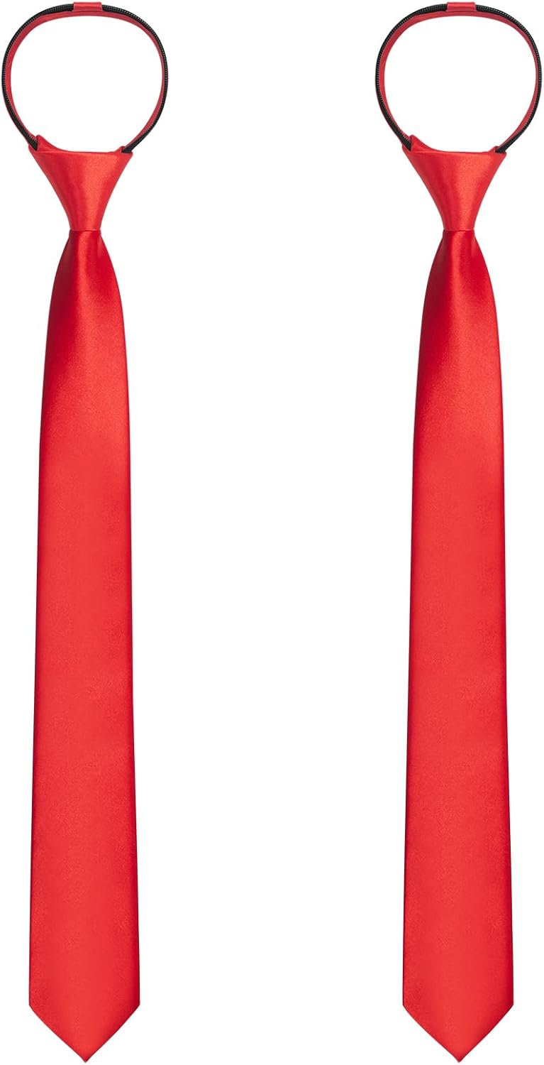 ERDOGLY Men's Pre-Tied Necktie, Adjustable Zipper Skinny Ties for Men, Solid Color Black Ties for Wedding, Graduation - Image 1